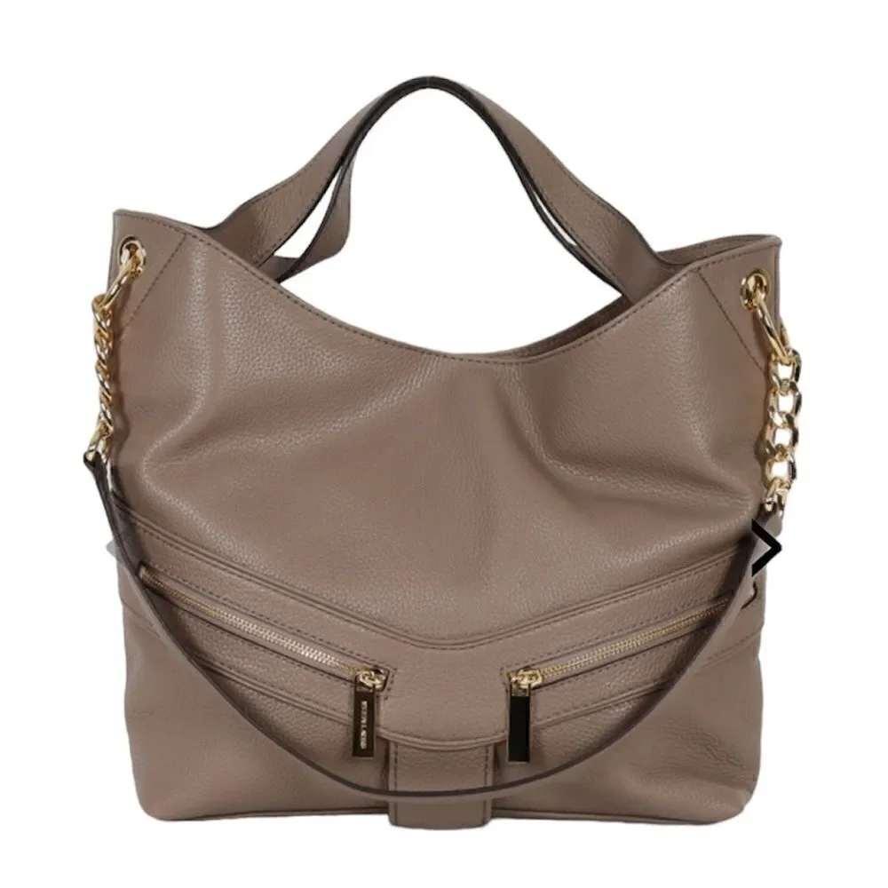 Michael Kors Jamesport Leather Hobo Large Shoulder Bag Taupe Tan Nude Gold